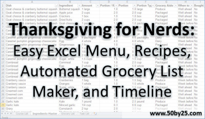 Thanksgiving For Nerds: Easy Excel Menu, Recipes, Automated Grocery List Maker, and Timeline