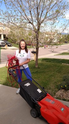 Laura with Lawnmower